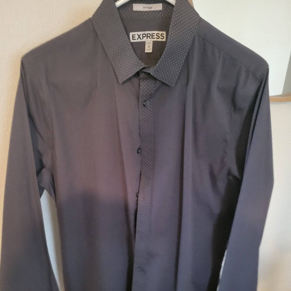 Express Men's Dress Shirt Brown with White Polka Dots Size M